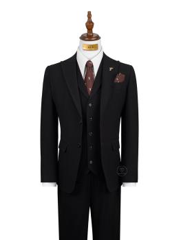 Bộ Suit Đen Trơn Phối Đột Chỉ Viền Modern Fit TGS375